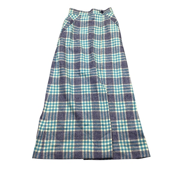 Pendleton Dresses & Skirts - Vintage Pendleton Wool Maxi Skirt Blue Teal Plaid High Waist Size 8 Fits 23" USA